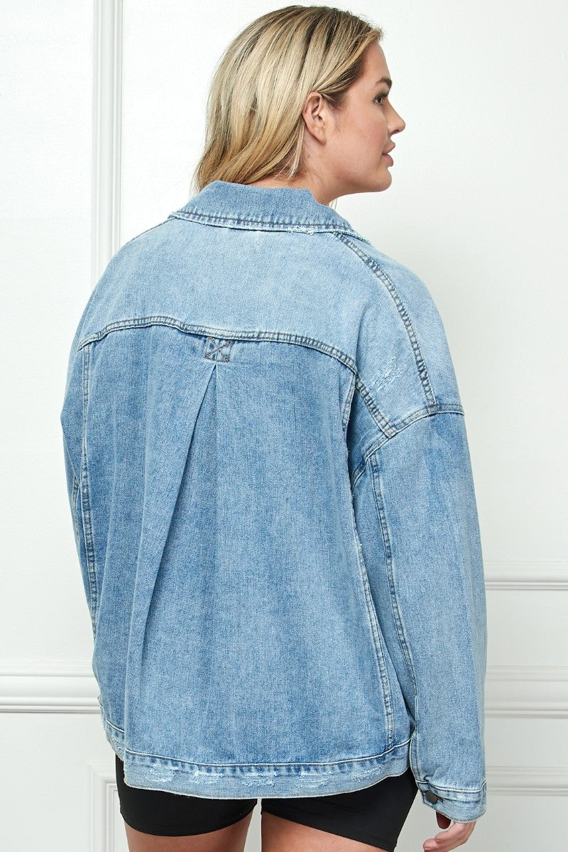 Penny Pleated Back Denim Jacket Medium Wash