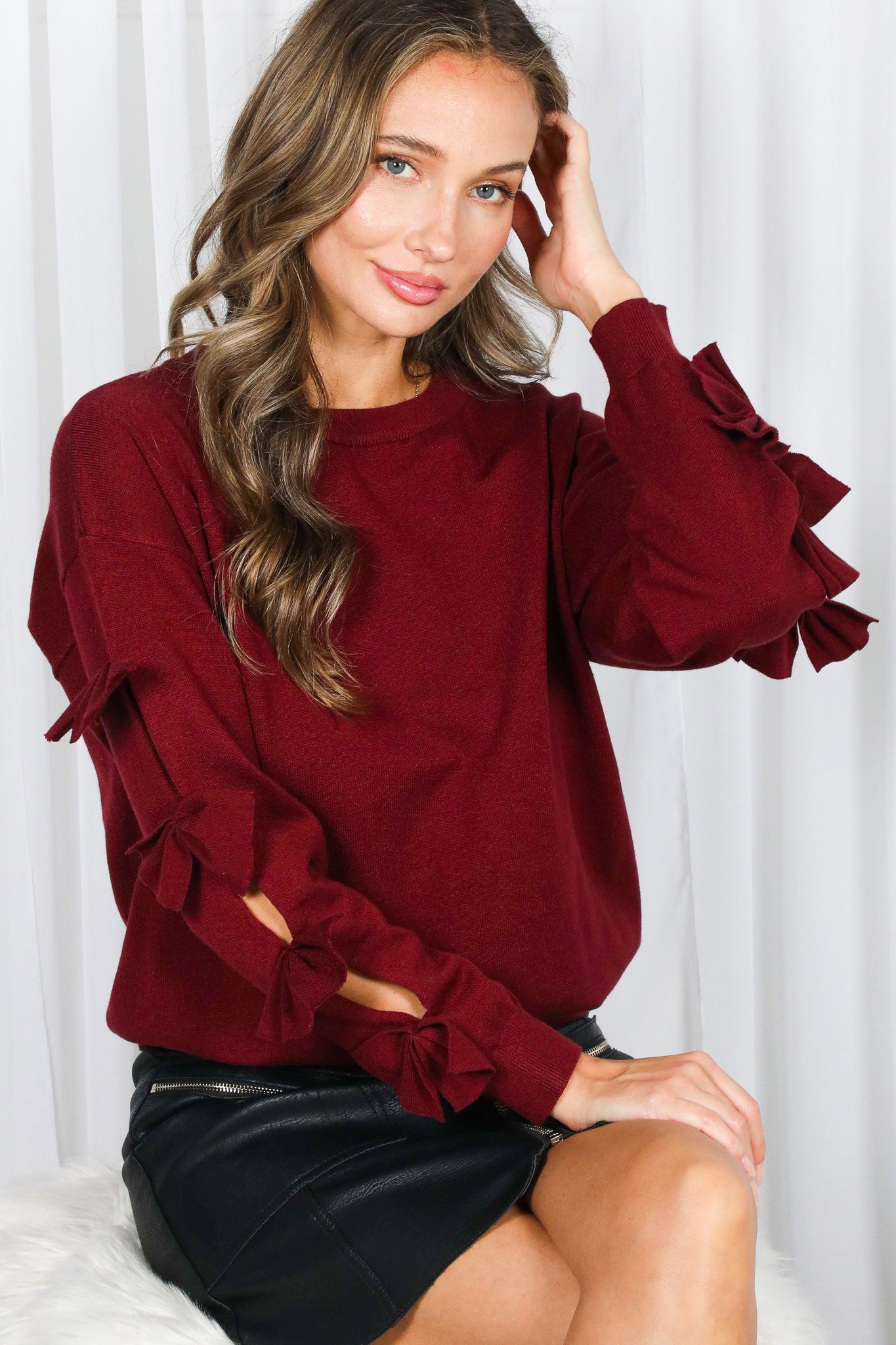Bow Accent Feminine Sweater Burgundy