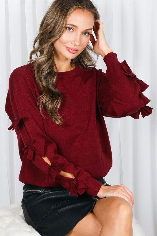 Bow Accent Feminine Sweater Burgundy