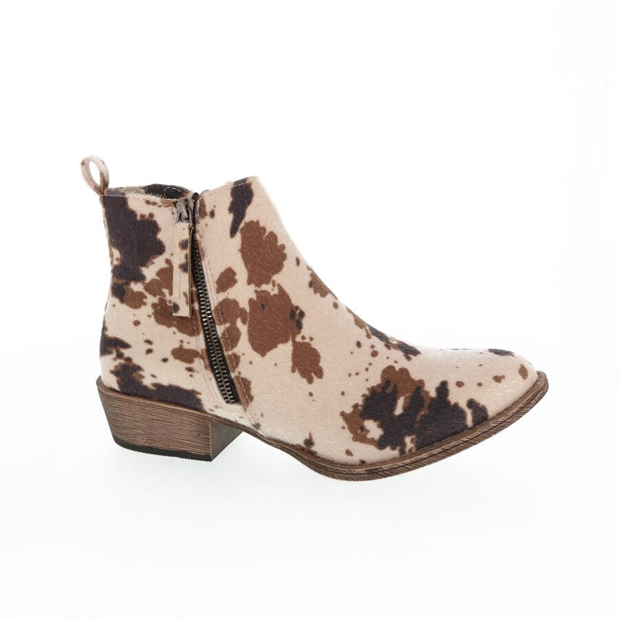 Very G Cow Print Bootie-Black/Brown