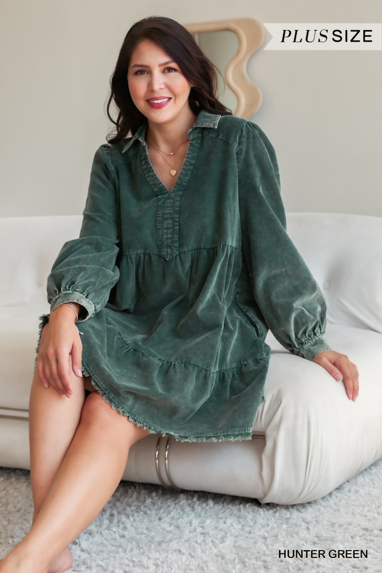 Madison Mineral Washed Corduroy Dress Hunter Green