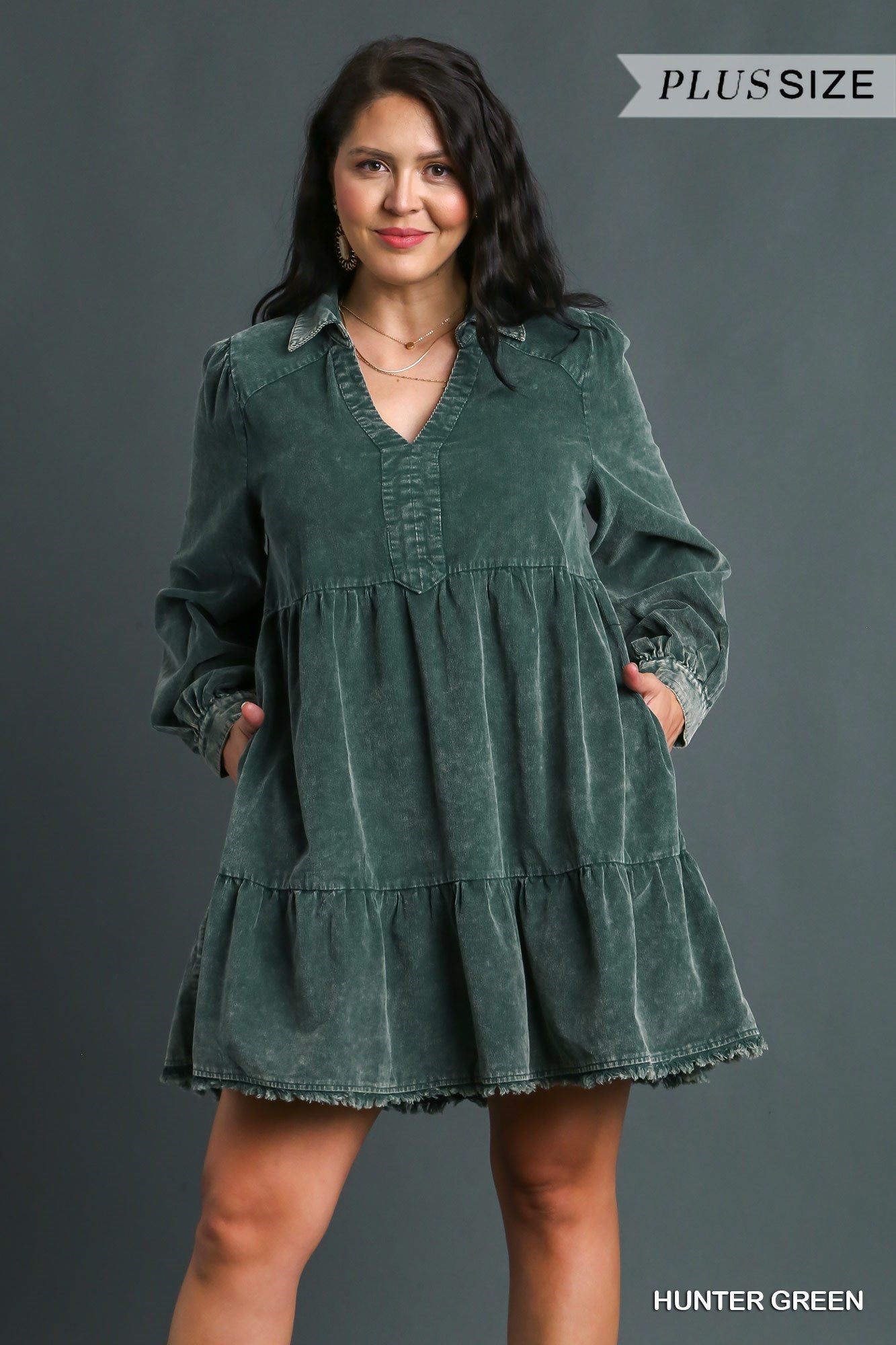 Madison Mineral Washed Corduroy Dress Hunter Green