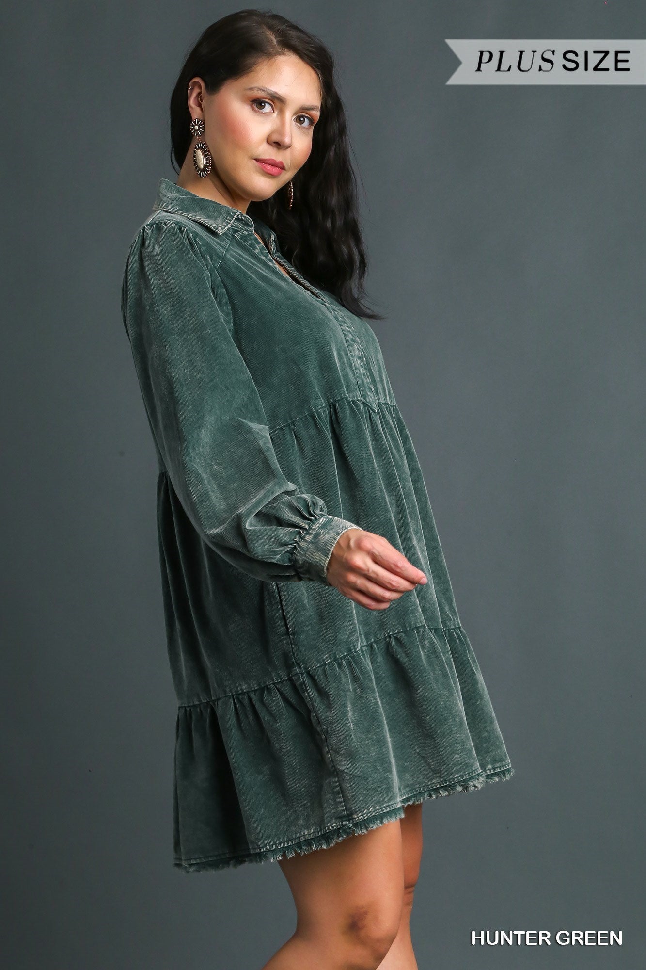 Madison Mineral Washed Corduroy Dress Hunter Green