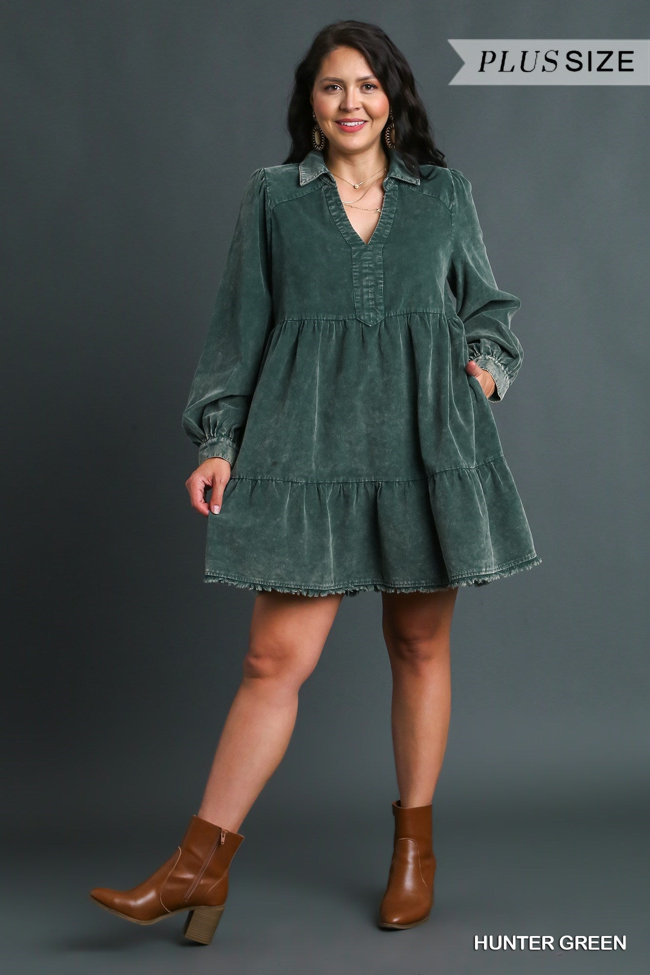 Madison Mineral Washed Corduroy Dress Hunter Green