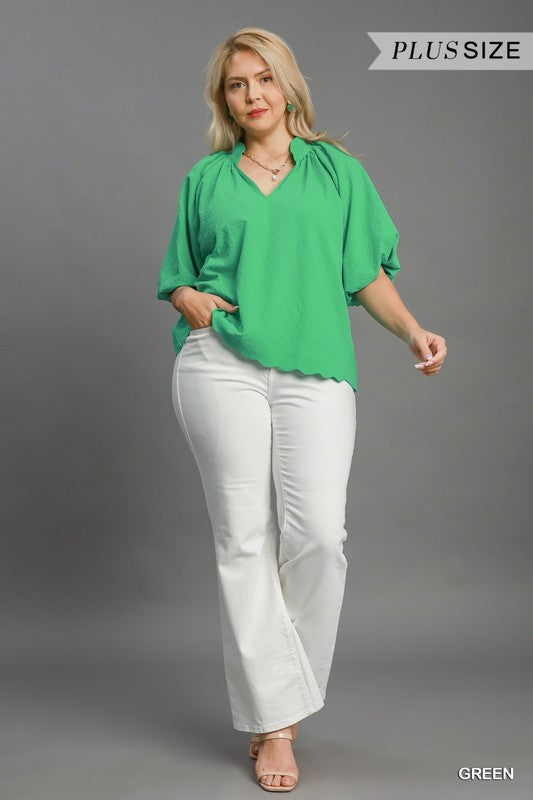 Sienna Scalloped Hem Top Green