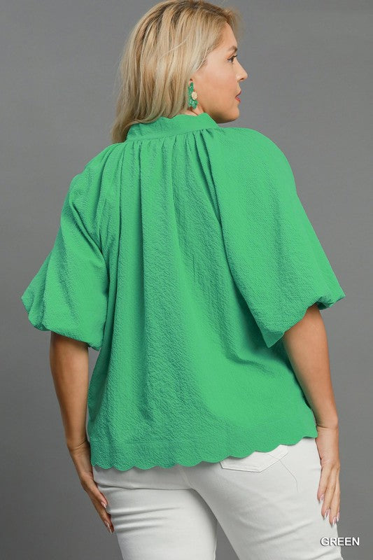 Sienna Scalloped Hem Top Green