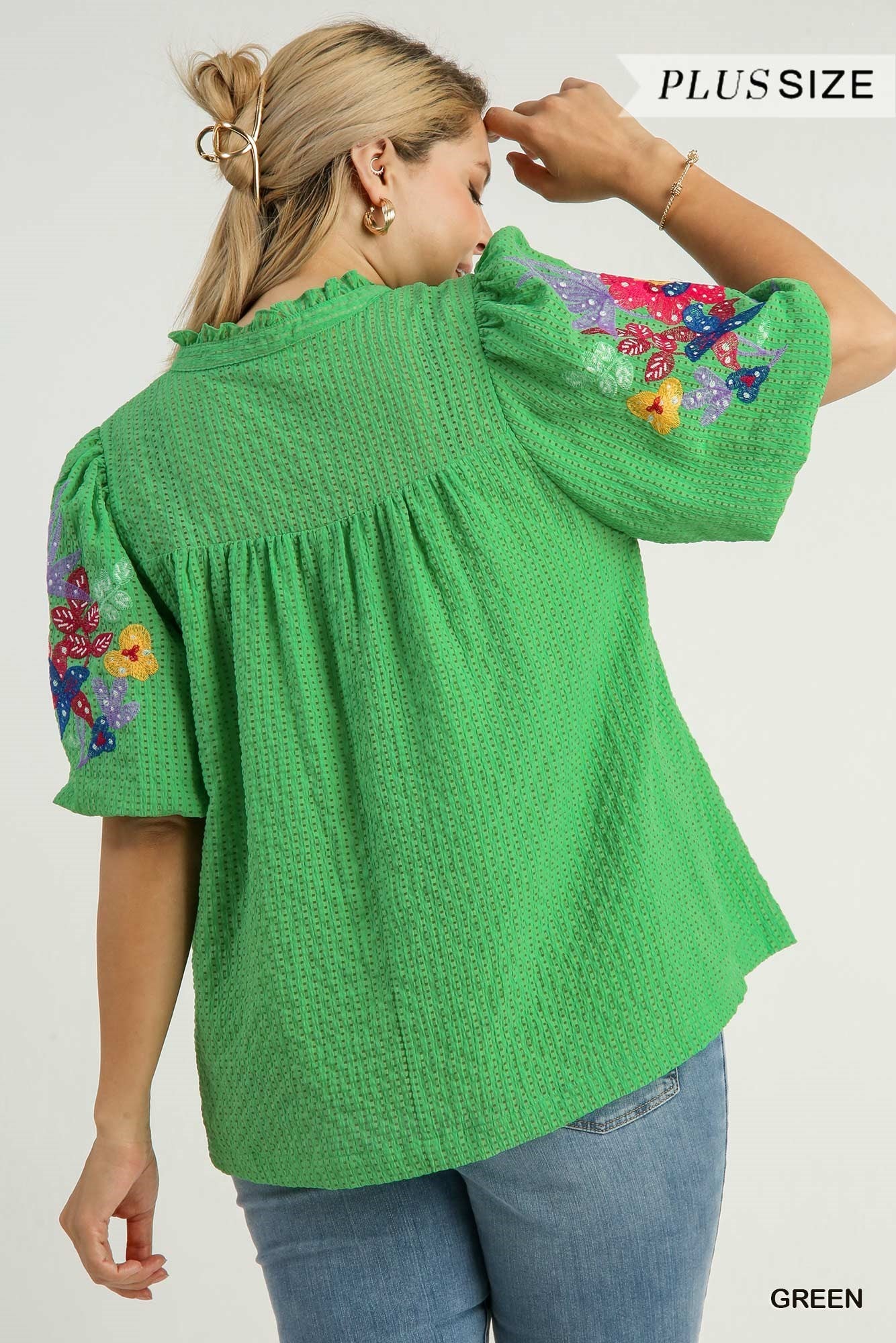 Emma Embroidery Sleeve Top Green