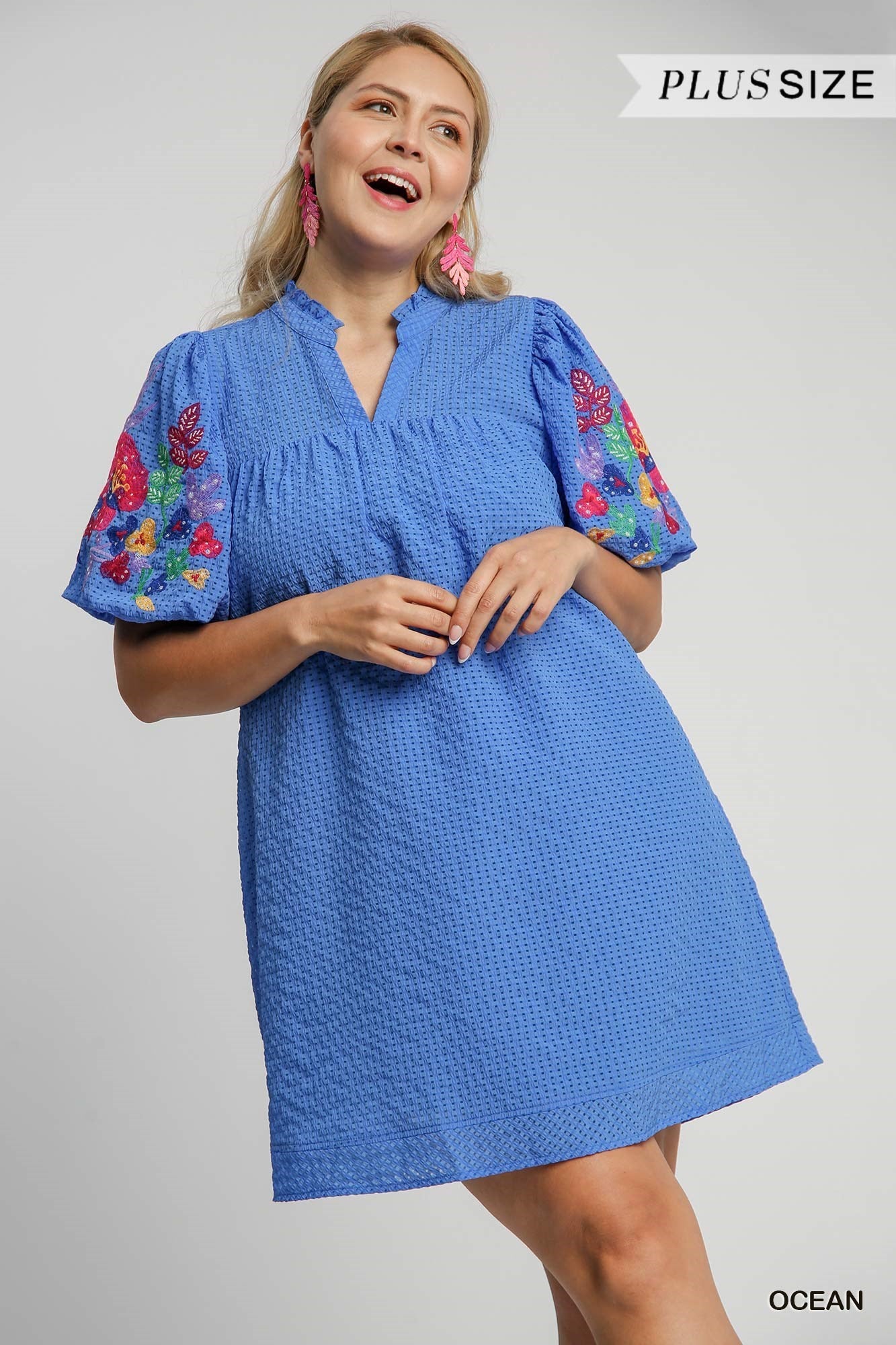 Emma Embroidery Sleeve Dress Ocean