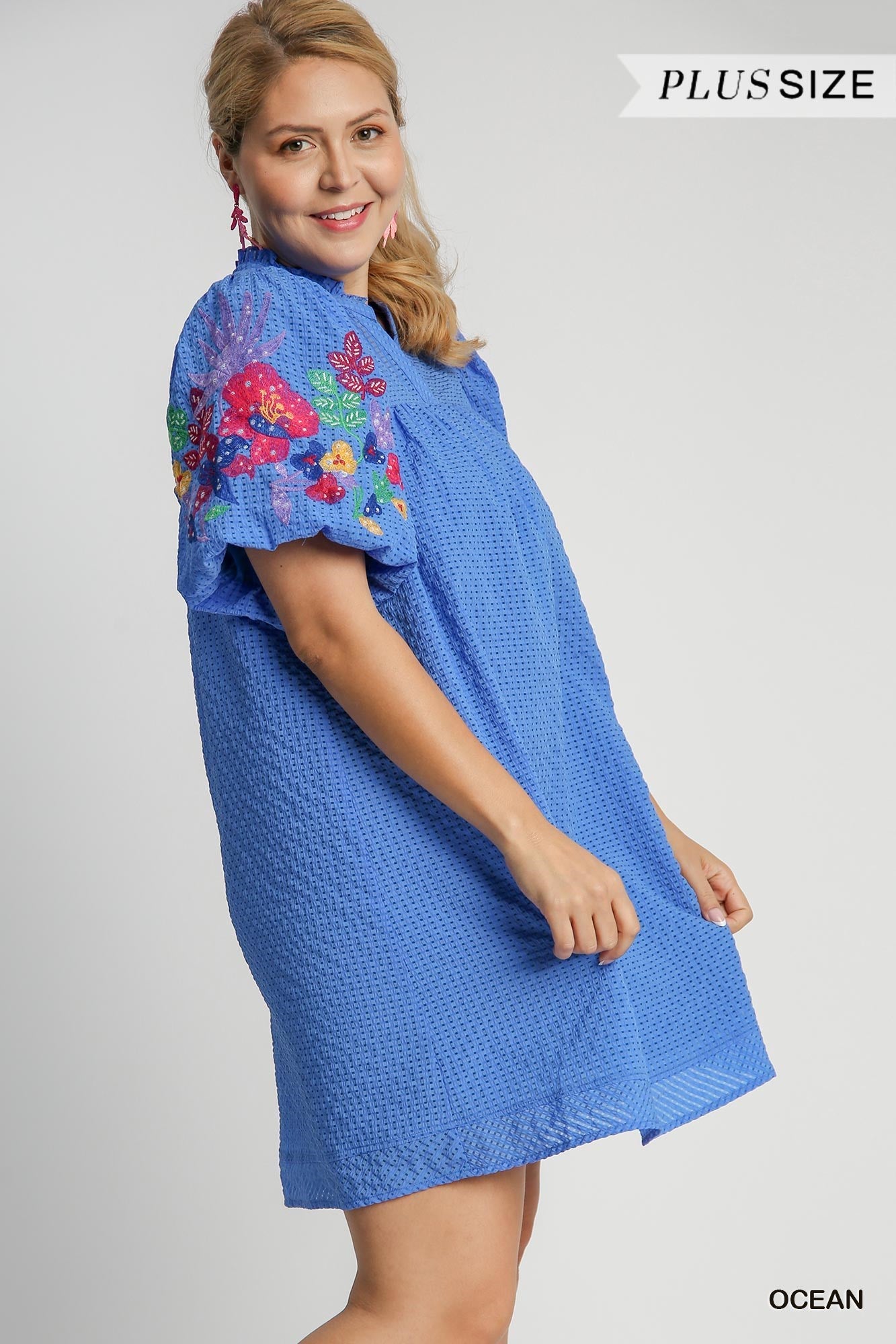 Emma Embroidery Sleeve Dress Ocean