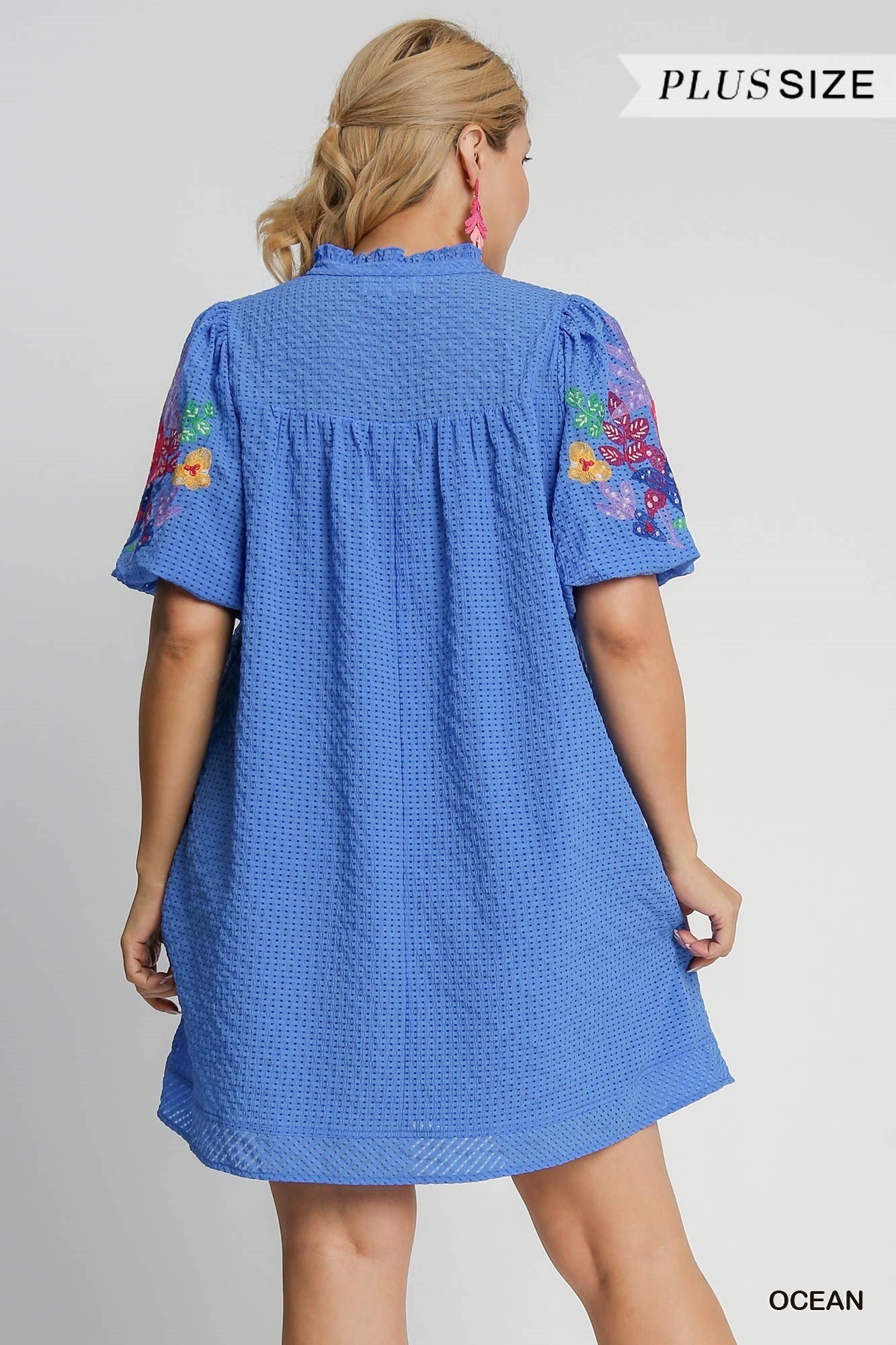 Emma Embroidery Sleeve Dress Ocean