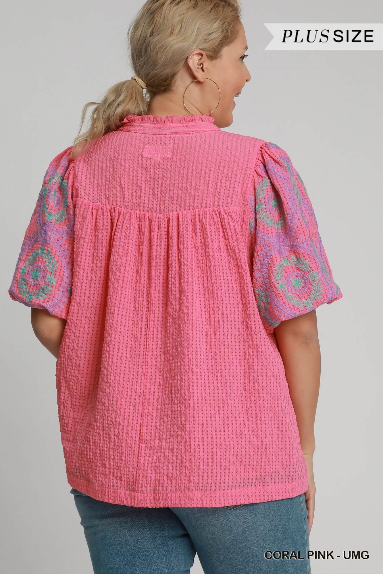 Sutton Embroidered Sleeve Top Coral Pink