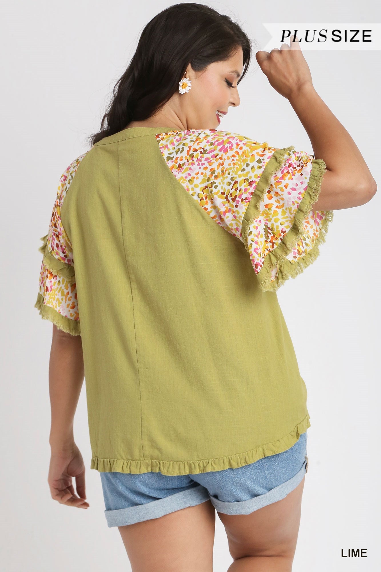 Darcy Double Flutter Sleeve Top Lime