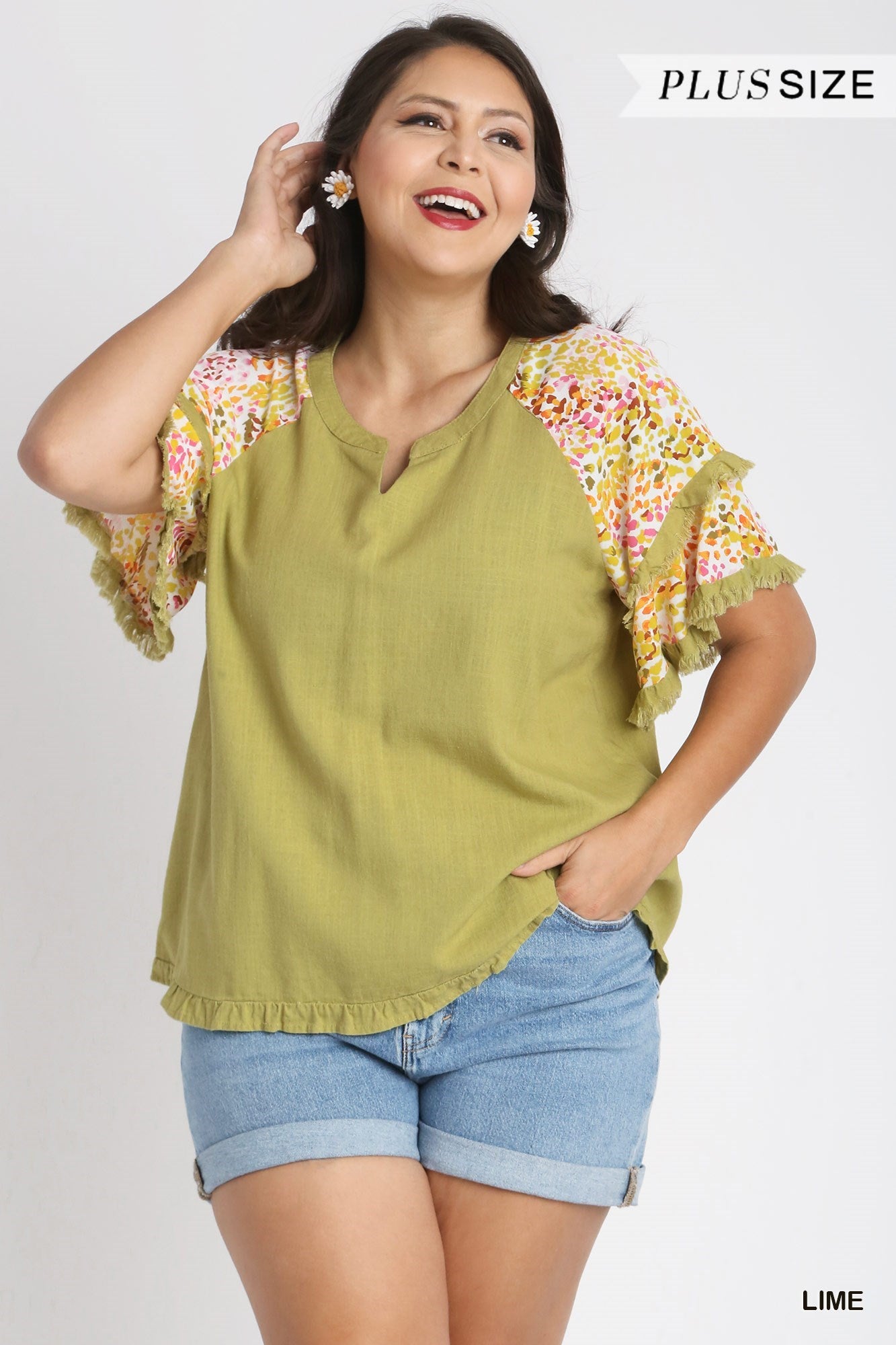 Darcy Double Flutter Sleeve Top Lime