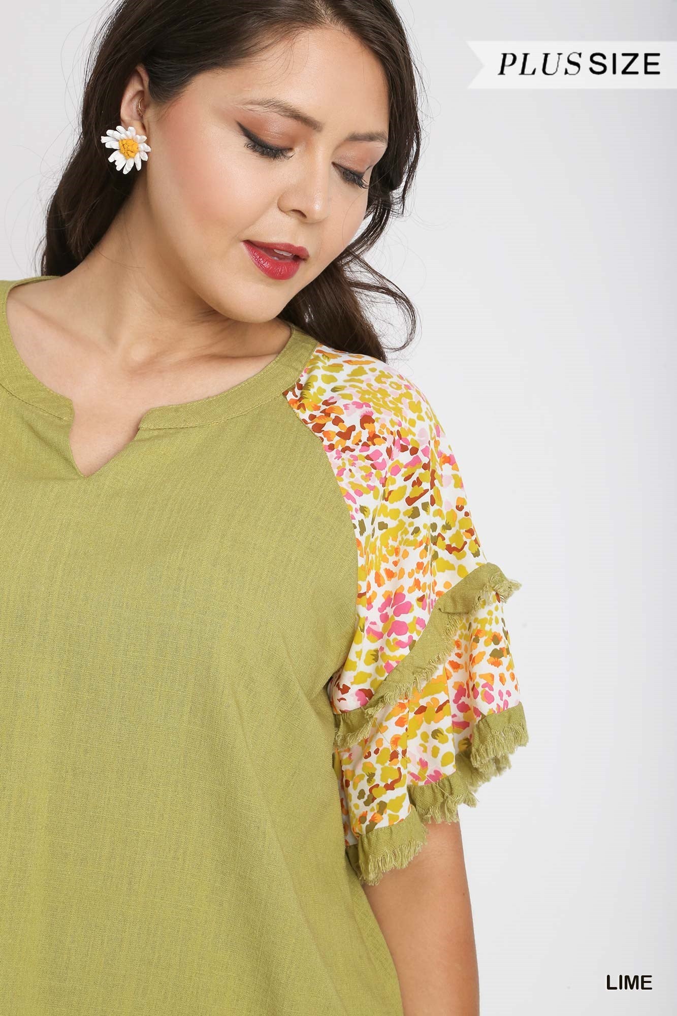 Darcy Double Flutter Sleeve Top Lime