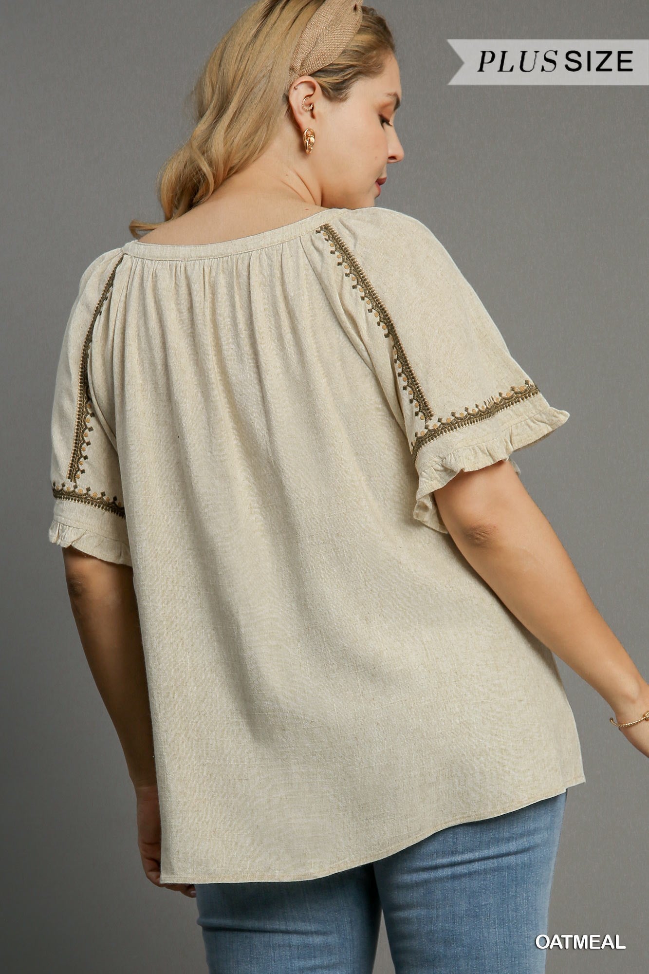 Maire Embroidery Tassel Tie Top Oatmeal