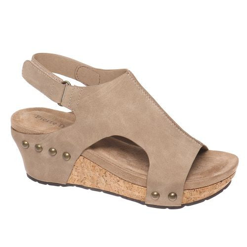 Cork Wedge Velcro Buckle Taupe