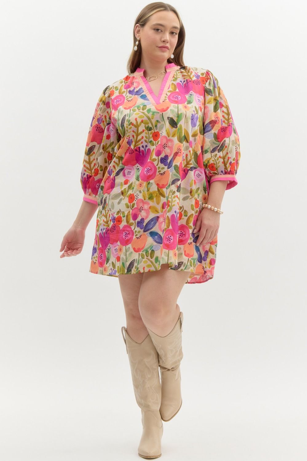 Rachael Floral 3/4 Sleeve Mini Dress Berry