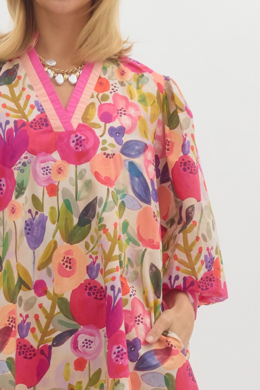 Rachael Floral 3/4 Sleeve Mini Dress Berry