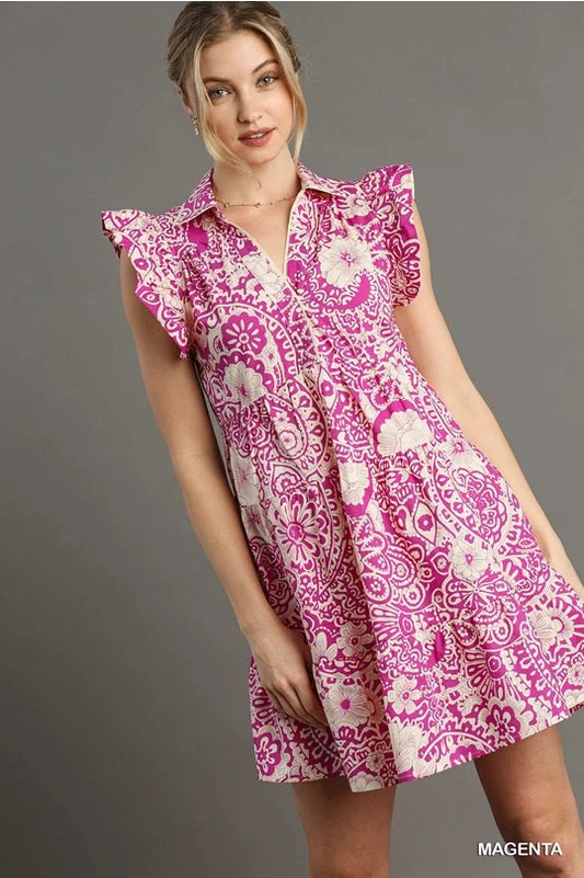 Avery Abstract Print Dress Magenta