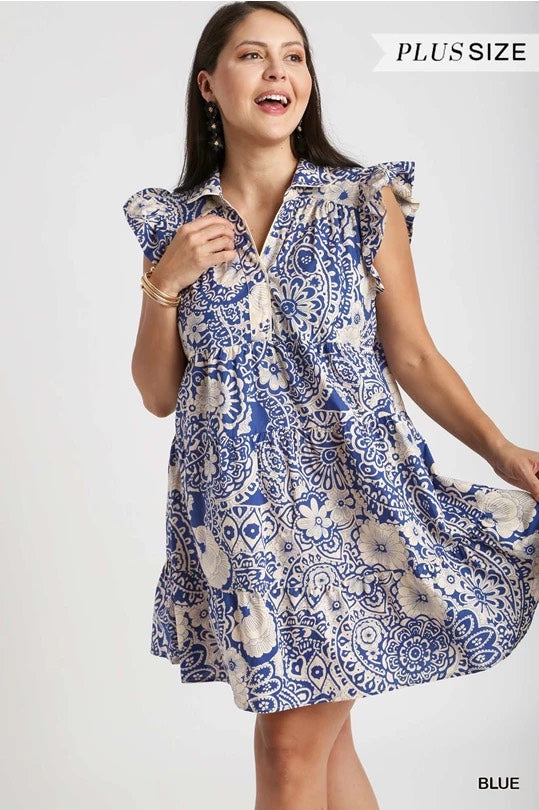 Avery Abstract Print Dress Blue