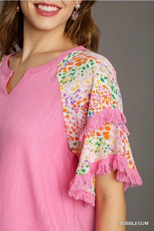 Darcy Double Flutter Sleeve Top Bubble Gum