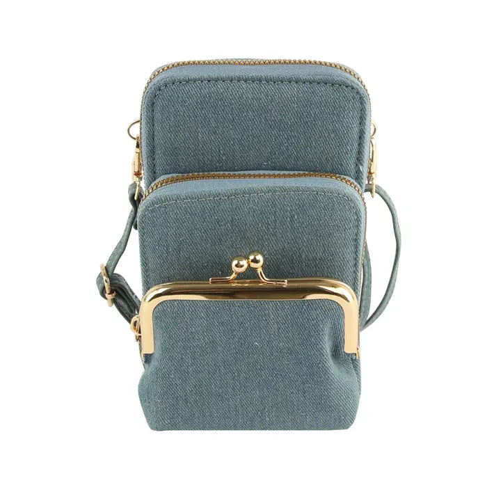 Double Zip Adjustable Strap Small Crossbody Denim