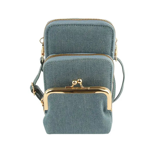 Double Zip Adjustable Strap Small Crossbody Denim