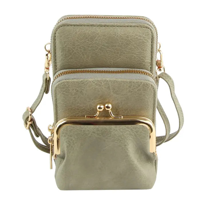 Double Zip Adjustable Strap Small Crossbody Grey