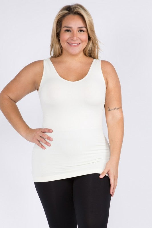 Seamless Reversible Neck Tank-One Size Plus : White