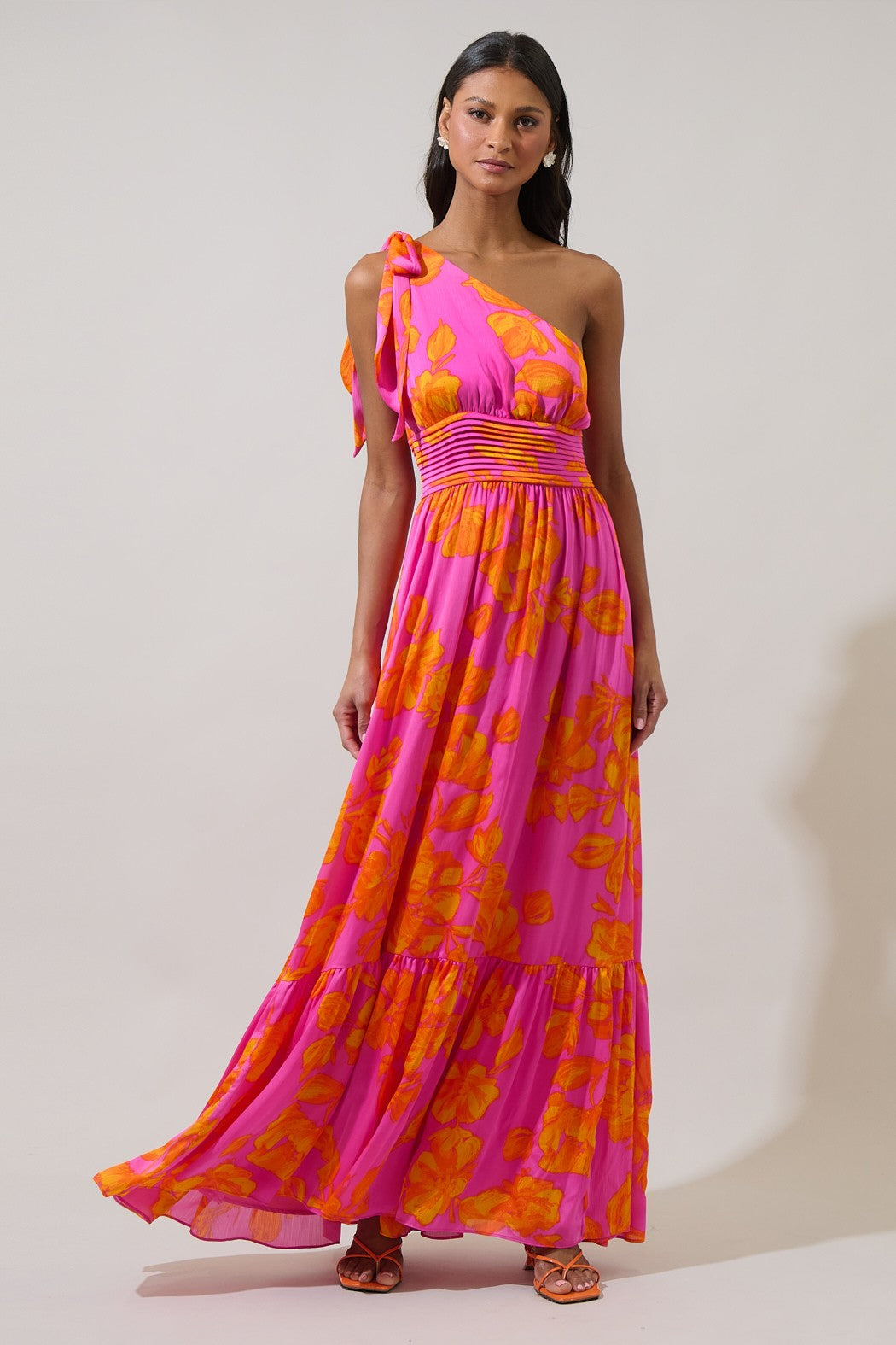 Shameika Floral Bayou One Shoulder Dress Neon Orange & Pink Boutique 54 Shameika Floral Bayou One Shoulder Dress Neon Orange & Pink Boutique 54