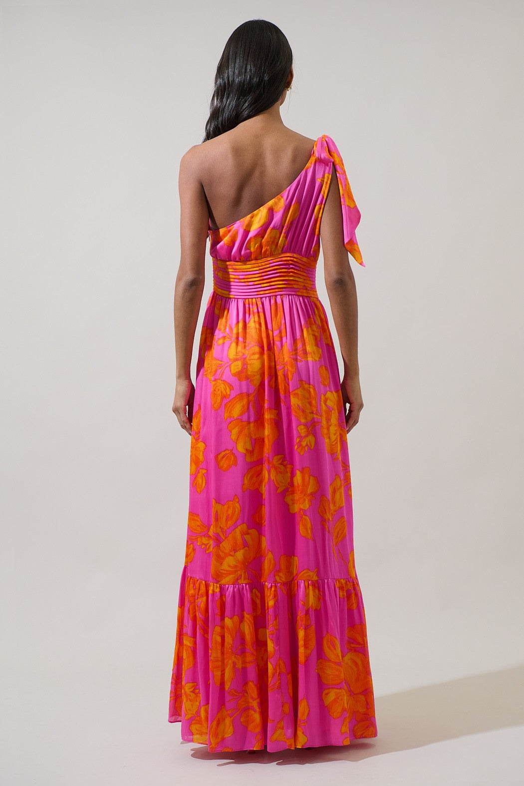 Shameika Floral Bayou One Shoulder Dress Neon Orange & Pink  Boutique 54