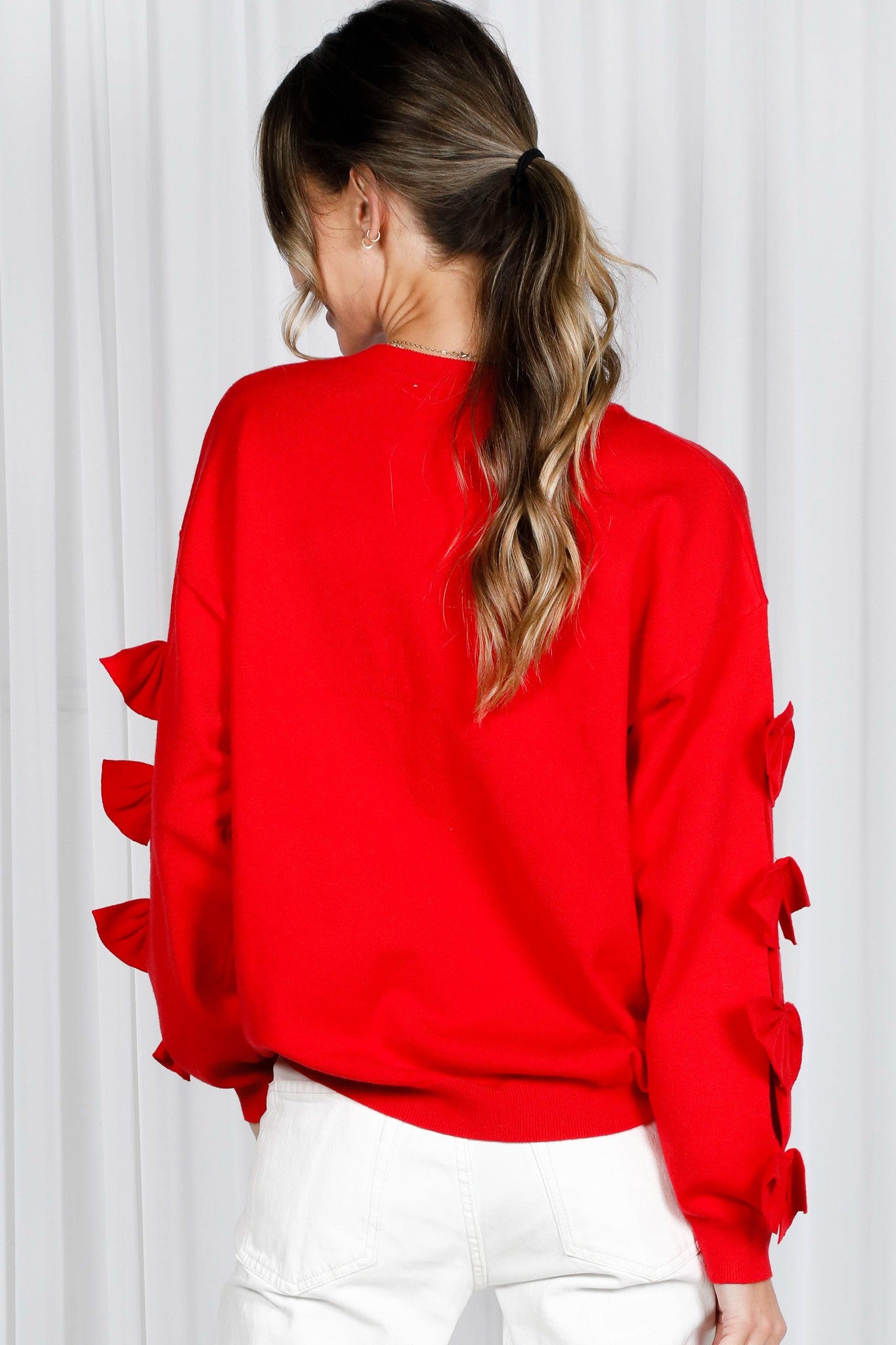 Beth Bow Accent Feminine Sweater Red